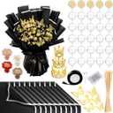 109 Graduation DIY Chocolate Flower Bouquet Kit 2025 Candy Rose Clear Acrylic Lollipop Ball Holder Floral Wrapping Paper 3D Gold Butterfly Crown Ribbon Grad Gift(Black and Silver)