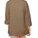 Sunborui Girls Summer 3/4 Length Sleeve Tops Casual Cute Shirts Ruffle Bell Sleeve Front Pleated Blouses (Brown,13 Years) (Brown, XL)