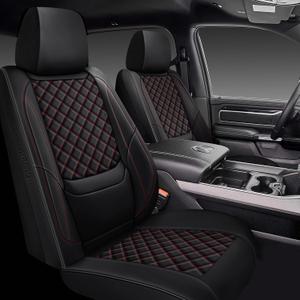 Ram 1500 Seat Covers 2009-2018 Full Set, Truck Interior Sets with Lumbar Support Custom Fit for Dodge Ram 1500/2500/3500 Crew/Quad/Mega Cab with Rear Curved Bench, Black Red