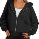 Trendy Queen Zip Up Hoodies For Women Cropped Sweatshirts Fall Fashion Outfits 2025 Y2k Fleece Teen Girls Clothes (Large)