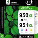 950XL 951XL Ink Cartridges High Yield (4-Pack, BK/C/M/Y) Compatible for HP 950 951 Ink Cartridges Combo Pack Replacement for OfficeJet Pro 8600 8610 8615 8620 8100 8630 8660 8640 276DW 251DW Printer