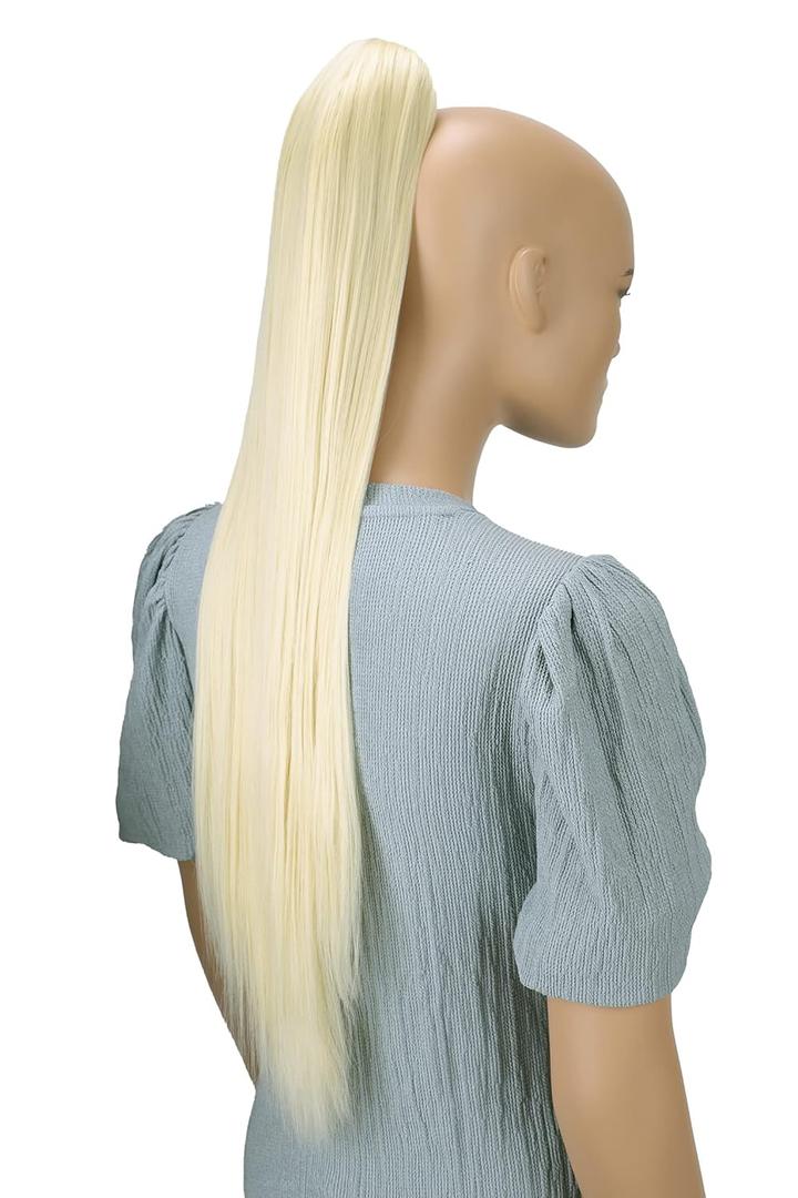CAISHA 28" Extra Long Straight Ponytail Hairpiece Heat-resistant Synthetic Fibres Platinum Blond H76