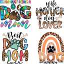 4pcs Dog Mom Mama Iron on Transfers Heat Transfer Decals Iron on Transfers for T Shirts Patches Sticker for Clothes Pillow Covers DIY Appliques