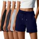 Locoowai 4 Pack Women's Sweat Shorts Casual Summer High Waisted Drawstring Athletic Comfy Shorts with Pockets Lightweight Size S