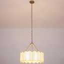 Gold Drum Chandelier 6-Light Modern Tiffany Pendant Lighting Fixture with Stained Glass Shade 20 Round Ceiling Hanging Lamp Bedroom Dining Living Room Kitchen Entry (White Glass & Gold Edge), 20 Inch Diameter