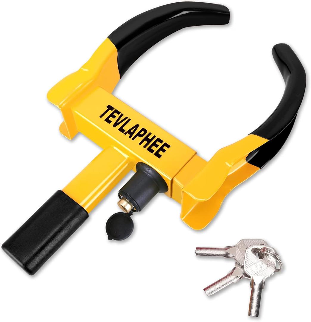Tevlaphee Universal Wheel Lock Heavy Duty Security Trailer Wheel Lock Anti Theft Wheel Locks for Cars SUV Camper Motorcycle Trailer Great Deterrent Bright Color with 3 Keys (Red-Yellow)