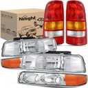 Nilight Headlight and Taillight Assembly Combo Compatible with 1999 2000 2001 2002 Chevy Silverado Fleetside only OE Style Chrome Housing Amber Reflector with Red Housing Tail Lights