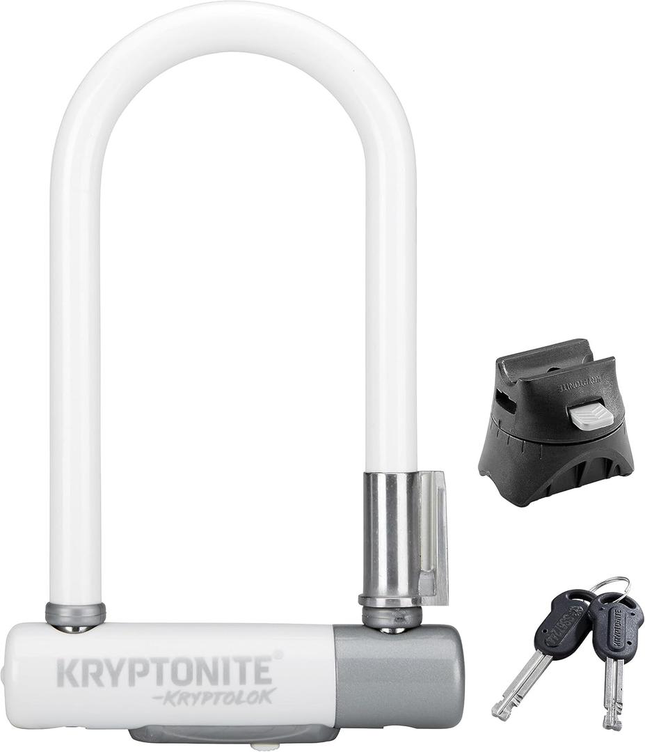 Kryptonite Kryptolok Mini-7 Bike U-Lock, Heavy Duty Anti-Theft Bicycle U Lock, 12.7mm Shackle with Mounting Bracket and Keys, High Security Lock for Bicycles Scooters (White)