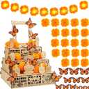 34 Pcs Dia De Los Muertos Decorations Day of the Dead Altar Kit Dia De Los Muertos Altar Ofrenda Shadow Box Wooden Included 6 Inch Marigold Garland with Light Flower Butterfly (Classic)