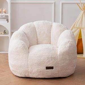 MAXYOYO Kids Bean Bag Chair, Floral Shaped Bean Bag Sofa, Plush Faux Fur Toddler Couch with Petal Backrest for Boys Girls, Stuffed Cozy Sofa for Nursery, Bedroom, Beige, Standard