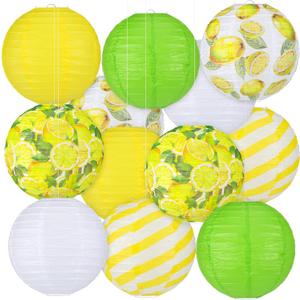 Panelee 12 Pcs Lemon Paper Lanterns Summer Lemon Theme Party Decorations Round Hanging Yellow Paper Lanterns for Summer Fruit Bridal Shower Party Decorations Supplies Indoor Outdoor