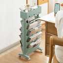 5 Tier Rolling Book Cart Multi-Functional Movable Storage Bookshelves with Lockable Wheels for Study Office Library Classroom, (Blue, with Wheel)