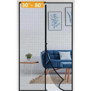 Yotache Fiberglass Magnetic Screen Door Fits Door Size 30 x 80, Screen Size 32" x 81" Double-Sewed, Close-Stitching, Top Anti-Tear, Heavy Duty with Full Frame Hook&Loop Strip Black