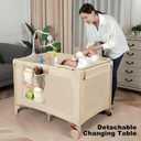 Pack and Play with Changing Table & Carry Bag, 4-in-1 Portable Crib Playpen for Newborn to Toddler, ASTM Certified Foldable Travel Crib with Bassinet(C-Khaki)