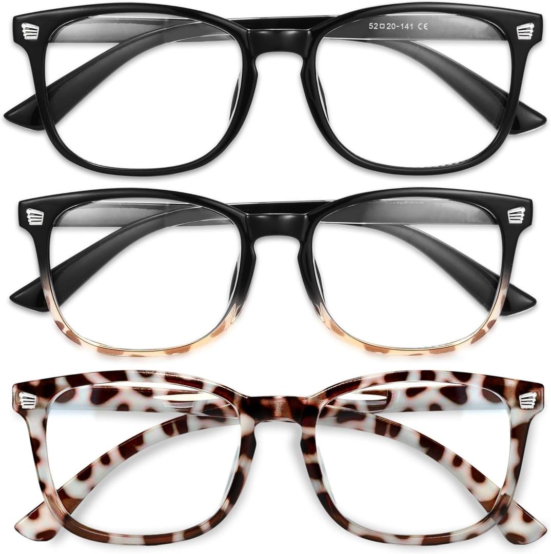 Gaoye Stylish Blue Light Glasses for Woman - Computer Glasses for Blue Light Blocking - Lightweight Frames - 3 pack (A5-matte Black+leopard+black Tortoise)
