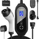 Level 1-2 EV Charger (16 Amp 110-240V 25ft Cable), Portable Electric Vehicle Charger with NEMA 6-20 Plug NEMA 5-15 Adapter,Plug-in Home EV Charging Station for SAE J1772 Evs
