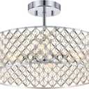 Chrome Crystal Ceiling Light Fixture,Modern Semi Flush Mount Ceiling Lighting Fixture,Round Small Chandelier for Dining Room, Hallway, Entryway, Kitchen, Bedroom,Foyer,4 Light,15.7 inch