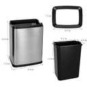 3 Gallon (11.2L) Stainless Steel Open Top Trash Can, Square Small Waste Bin with Removable Inner Bucket & Hidden Bag Ring, No Lid Garbage Can for Kitchen, Bathroom, Office