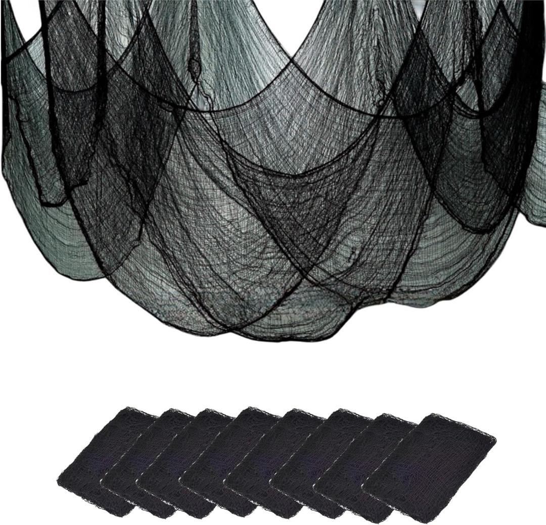Halloween Creepy Cloth - 8 Pack Black - 76x30 Inch Cotton Gauze Fabric - DIY Spooky Decor for Haunted House,Spider Web,Ghost - Indoor Outdoor Halloween Party Decorations