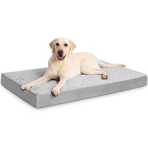Orthopedic Dog Beds Large Sized Dog Waterproof Pet Mattress with Removable Washable Cover and Non-Slip Bottom, Quilting Mat for Crate, 35x22 Inch, Light Gray