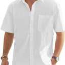 J.VER Men's Cotton Linen Short Sleeve Shirts Casual Lightweight Button Down Shirts Vacation Beach Summer Tops with Pocket 3XL
