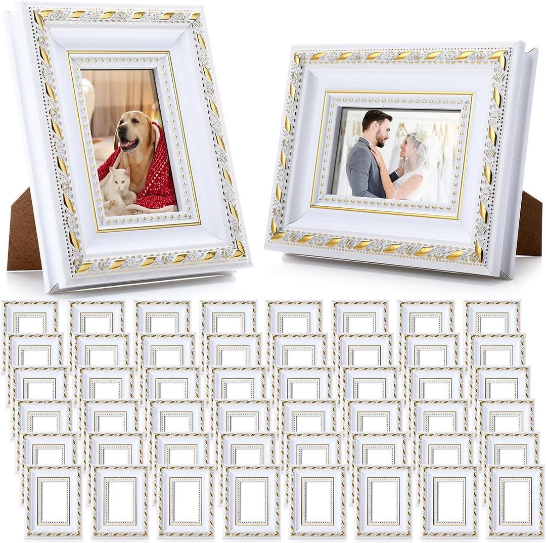 12 Pcs 2 x 3 Inch White Small Picture Frames Bulk Mini Vintage Antique Ornate Retro Baroque Photo Frames with Backboard for Wall Hanging Tabletop Home Decor Wedding Christmas Display White, 12