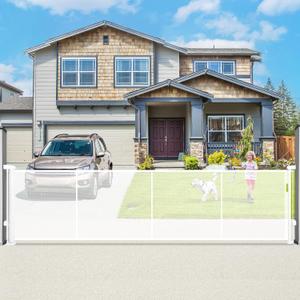 160" Retractable Baby Gate Extra Wide, 41" Tall Retractable Dog Gate for Stairs, Doorways, Decks, Mesh Gate Long Child Gate Pet Gate for Indoor, Outdoor, with Reinforced Mesh Rods, Dual Locks (White)