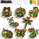 Lonfliness 32 Sets Spring Bug Suncatchers Craft Kit DIY Insect Window Stained Glass Effect Paper Butterfly Bee Home School Classroom Decoration Summer Art Creative Activity Project Gift Favor