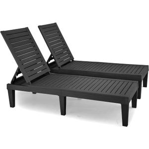 YITAHOME Chaise Outdoor Lounge Chairs with Adjustable Backrest, Multi-Functional Patio Loungers Easy Assembly & Lightweight, Waterproof Poolside Chaise Lounge with 265lbs Capacity,Set of 2, Black