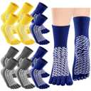 Cutecrop 6 Pairs Non Slip Five Toe Socks Hospital Socks with Grips Double Sided Non Slip Gripper Safety Fall Prevention for Adults Elderly Bariatric Home Hospital(Multicolor)