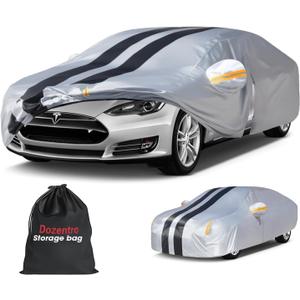 Multi-Layer Car Cover Custom Fit for Tesla Model S(2012-2026), 100% Waterproof All Weather for Automobiles, Gift with Towel, Heavy Duty Car Covers for Rain Sun UV Protection with Door Zipper