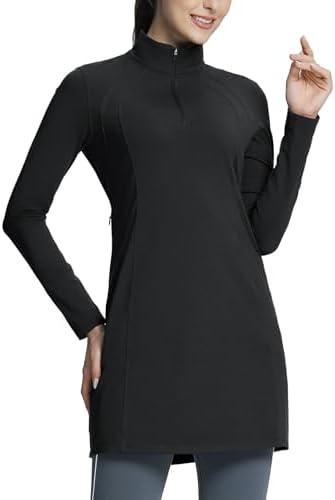 baleaf Women's Fleece Dress Sweatshirt Winter Dress Tunic Long Warm Quarter Zip Up Pullover Jackets with Pocket Outdoor, Size L