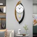 23.6 x 9.8inch Decorative Wall Clocks with Pendulum, Large Modern Solid Wood Frame Unique Clock for Wall Decor Living Room,Kitchen,Home,Bathroom,Bedroom - Battery Operated, Silent, Non-Ticking