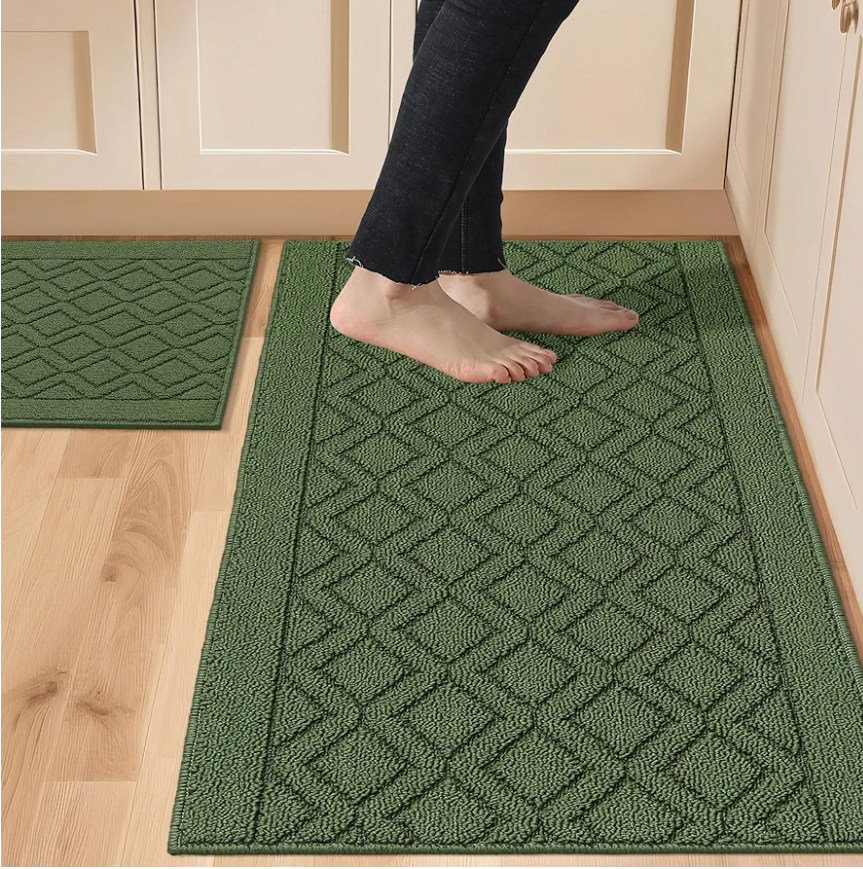 COSY HOMEER 48x20 Inch/30X20 Inch Kitchen Rug Mats Made of 100% Polypropylene 2 Pieces Soft Kitchen Mat Specialized in Anti Slippery and Machine Washable for Home Kitchen,Green