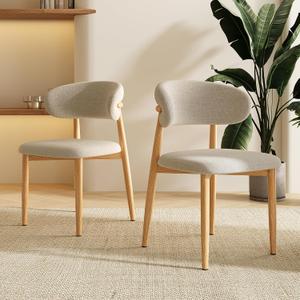 Dining Chairs Set of 2 for Kitchen Dining Table Mid Century Modern Farmhouse Upholstered Linen Dining Room Chairs with Metal Legs, Original Beige, 18 Inch