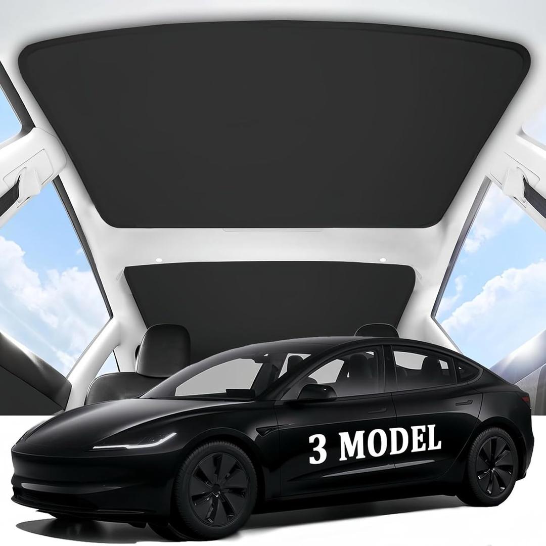 2025 Upgraded Tesla Model 3 Highland Sunshade Roof, UPF200+ Roof Sunshade with Storage Bag, No-Sag & No-Gaps Heat Insulation Foldable Top Windows Windshield Sun Shade, Tesla Model 3 Accessories Black