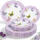 WDF 20PCS Purple Butterfly Plates - Baroque Spring Plates Disposable - Butterfly Party Decorations for Birthdays/Tea Party/Bridal Shower/Mother's Day