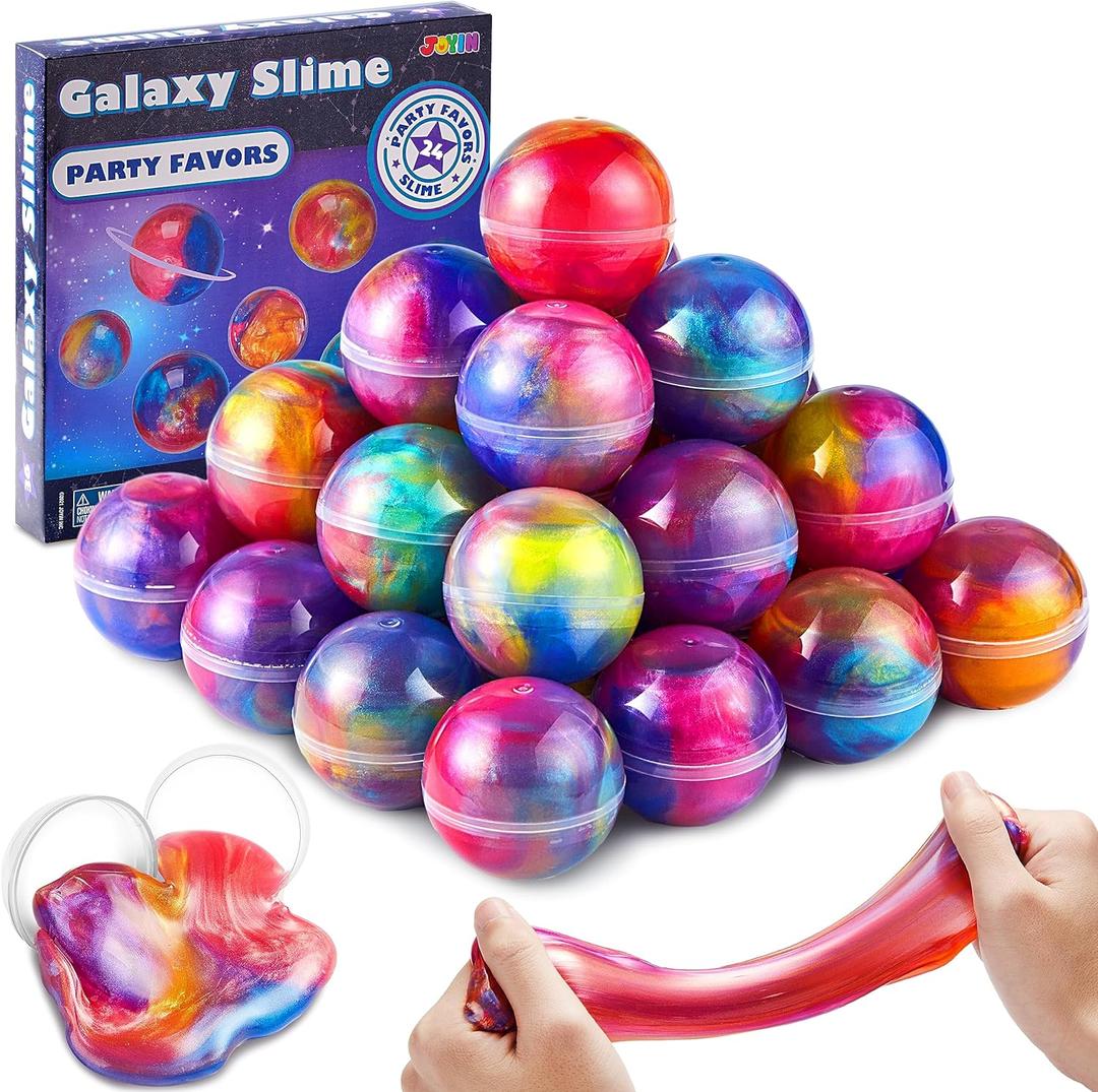 JOYIN Slime Party Favors, 24 Pack Galaxy Slime Ball - Stretchy, Non-Sticky, Mess-Free, Stress Relief, and Safe - Toys for Girls and Boys - Easter, Classroom Reward, Party Supplies, Valentines