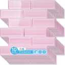 Art3d 3-Pack Heavy-Duty Peel and Stick Backsplash, 12 x 12 Inch Vinyl Seaglass Subway Design Stick on Wall Tile for Kitchen Living Room Home Decor, Pink