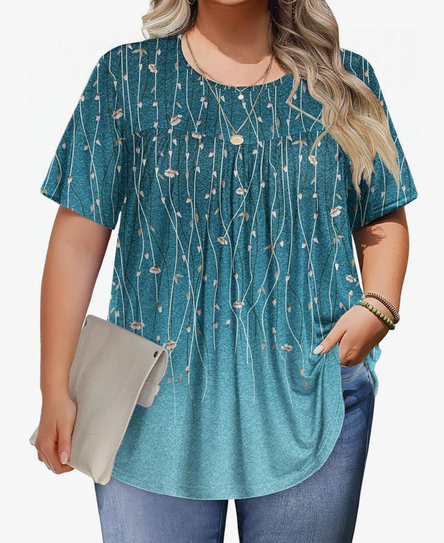 IN'VOLAND Womens Plus Size Tops Short Sleeve Tunic Crew Neck Shirts Summer Casual Loose Blouse, Size 5X