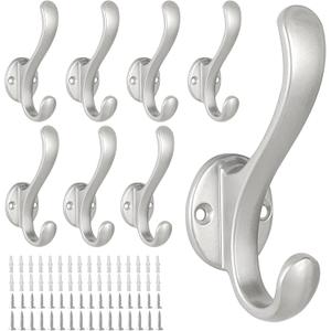 8 Pack Coat Hooks Wall Mount Heavy Duty Utility Retro Double Hooks for Hanging Coats,Hat, Towel, Key, Robe, Scarf, Bag, Cap (Silver)