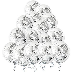 Silver Confetti Balloons, 25 Pcs Thickened 12 Inch Clear Latex Balloon with Confetti Inside for Graduation Decorations Engagement Bridal Shower Party Baby Shower Birthday Party Decoration Supplies