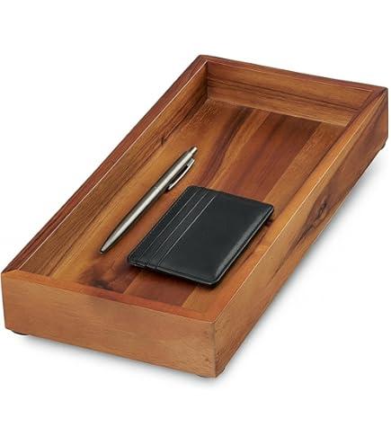 Demigo Acacia Wood Valet Tray & Catchall - 12.2x6 Inch Organizer for Nightstand, Entryway, Dresser - Holds Keys, Wallet, Phone, Jewelry (Brown)