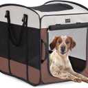 DONORO Dog Kennels and Crates for Medium Dogs, Portable Pop Up Indoor Pet Cage with Sturdy Wire Frame, Collapsible Travel Crate Soft Sided Cat Bag Escape Proof (Brown, 32.0" L x 21.0" W x 26.0" H)