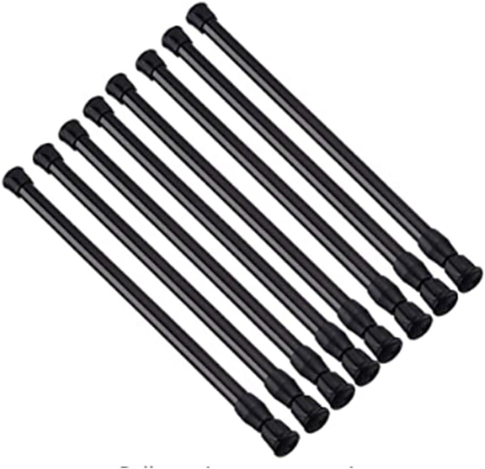 Tension Rods 28 to 48 Inches 8 Pack, Tension Curtain Rod, Spring Tension Rods, Adjustable Extension Spring Rods Closet Rod for Windows, Kitchen, Bathroom, Cupboard, Wardrobe (BLACK)
