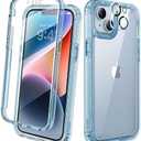 Diaclara Designed for iPhone 14 Plus Case, Full Body Rugged Case with Built-in Touch Sensitive Anti-Scratch Screen Protector, with Camera Lens Protector for iPhone 14 Plus 6.7" (Clear Blue)