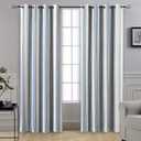 DriftAway Chris Linen Blackout Curtains with Thermal and Sound Reducing Layer 84 Inches Long for Bedroom Striped Printed Drapes Thermal Insulated Lined Window Treatments for Living Room Jean Navy