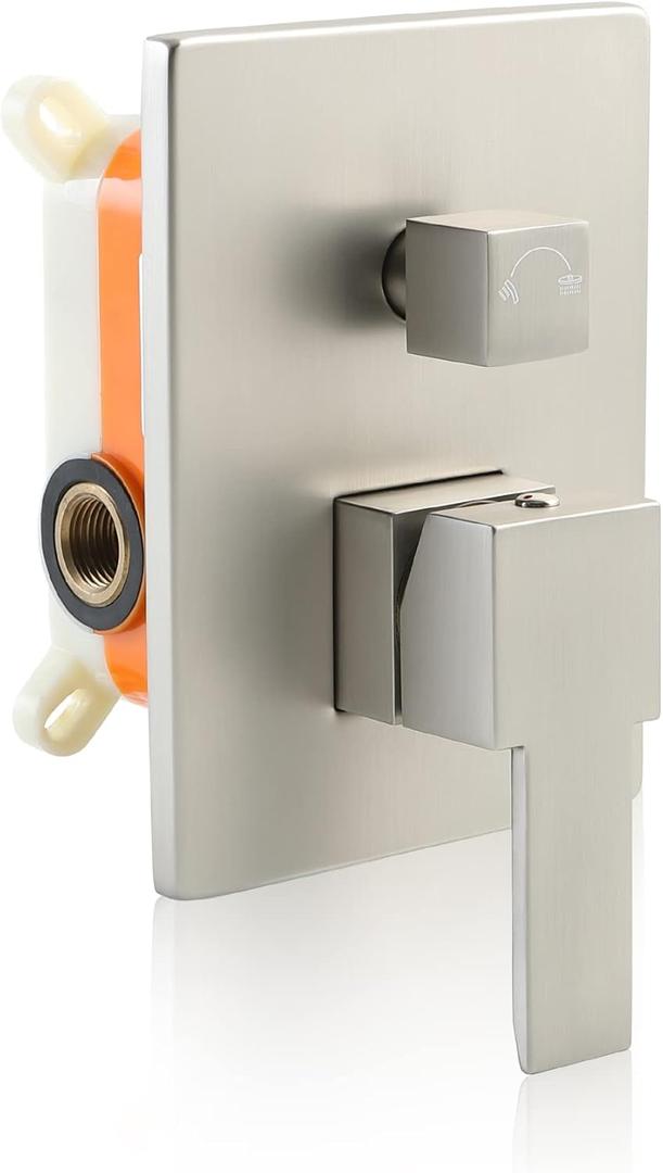 SKOWLL Shower Diverter Valve 2 Way Brushed Nickel Shower Mixer Control Valve Kit Wall Mount Single Handle Dual Function Shower Valve Replacement Rough In Valves Included