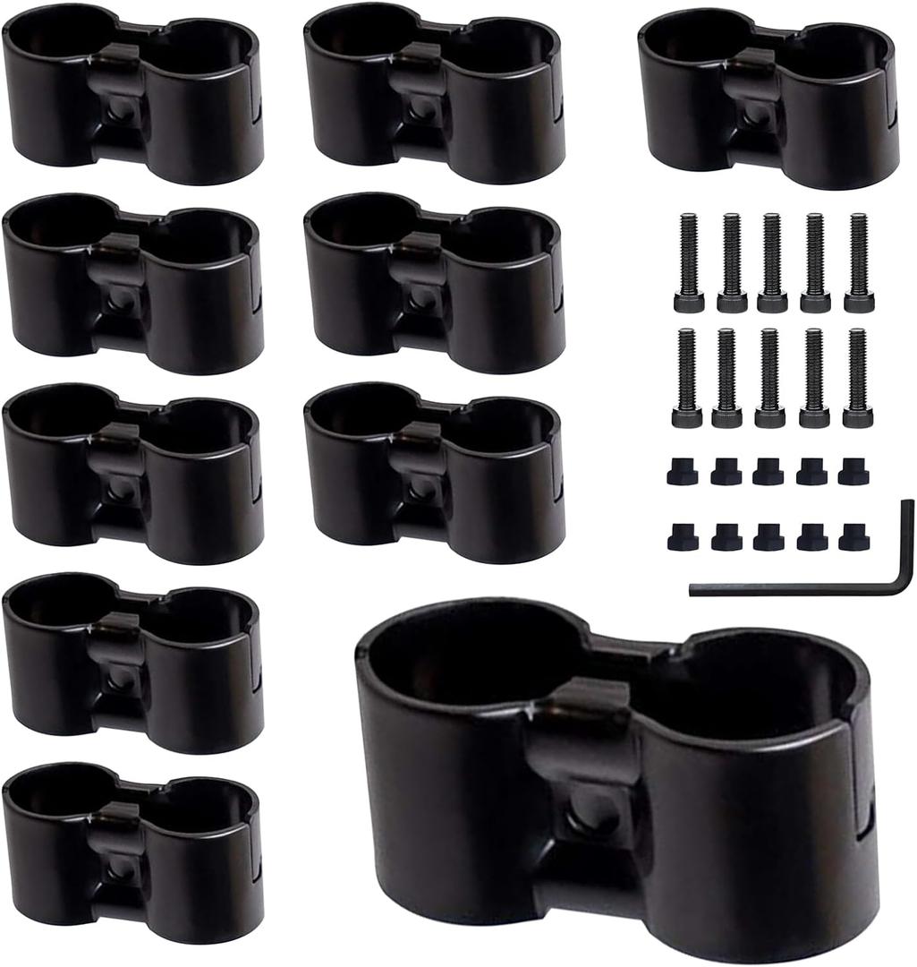 10 PCS Black Double Port Parallel Pipe Clamp for OD 28mm Lean Tube, 2.3mm Thickness Carbon Steel OD 1.1 inch Steel Pipe Tube Joint Connector Clip with 1 Hexagon wrench