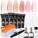modelones Poly Gel Nail Kit 6 Colors with 8 W Nail Lamp Polygel Toenail Kit Extension Gel Kit Jelly Milky White Pink Nude Complete Tools Beginner Thickening Solutions DIY at Home for Women
